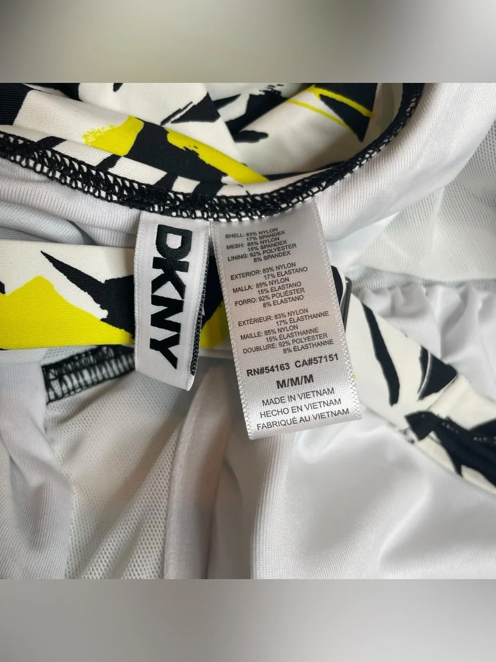 DKNY Ruffle Neck One Piece Swimsuit Fluro Yellow Multi Black Medium New - Picture 8 of 8